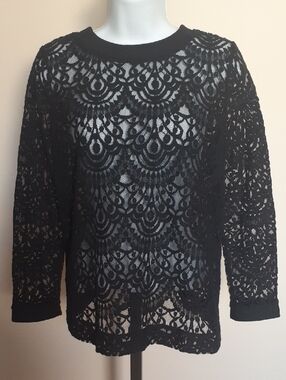 Banana Republic Black Lace Long-Sleeve Top